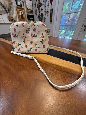 Nanette Lepore Cream Crossbody Bag with Pink Strawberry & Yellow Citrus Print
